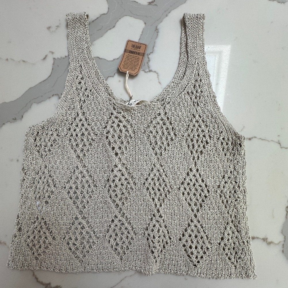 Natural Life Open Knit Diamond Crochet Pointelle Tank XL Beige Neutral NEW w tag - Picture 8 of 8